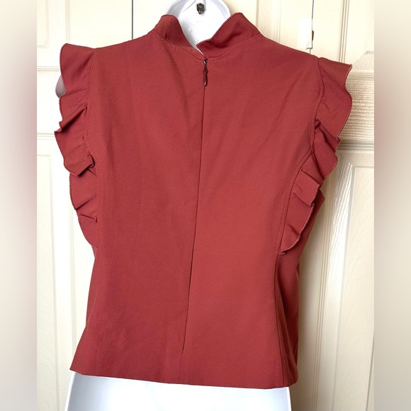 REBECCA TAYLOR Ruffle Suiting Blouse Lipstick Pink Dusty Rose Shirt Layering Top - Picture 8 of 12
